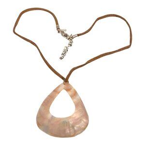 Premier Designs Choker Necklace 17” Abalone Pendant Leather Cord Beach Surfer